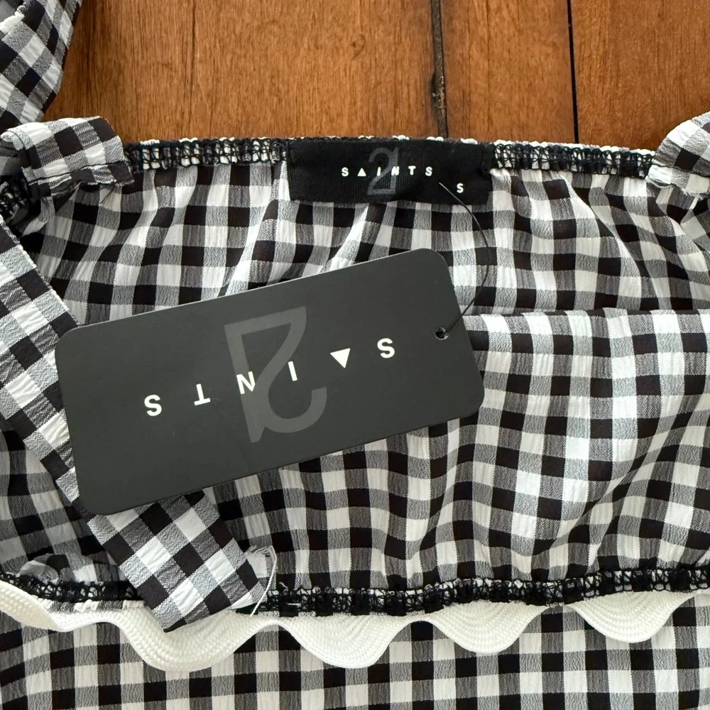 Gingham Check Crop Top & Skirt Set Black White Size S NWT Resort Vacation Y2K - Picture 3 of 8